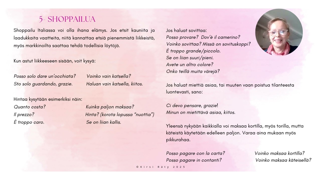 Vorrei - perusopas Italiaan matkustaville