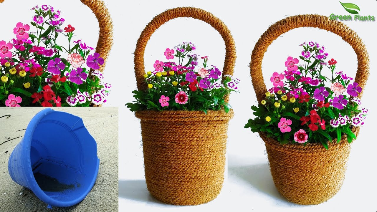 Transform Waste Plastic Bucket into Beautiful Flower Basket Making Ideas//GREEN PLANTS
