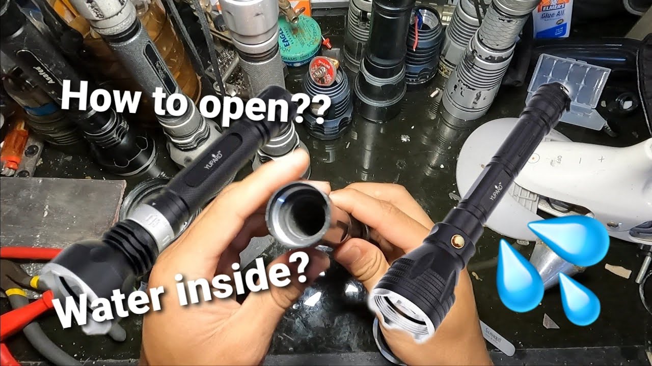 How to open a damaged underwater flashlight I Repairing Diving Flashlight 2 - Yupard dual battery