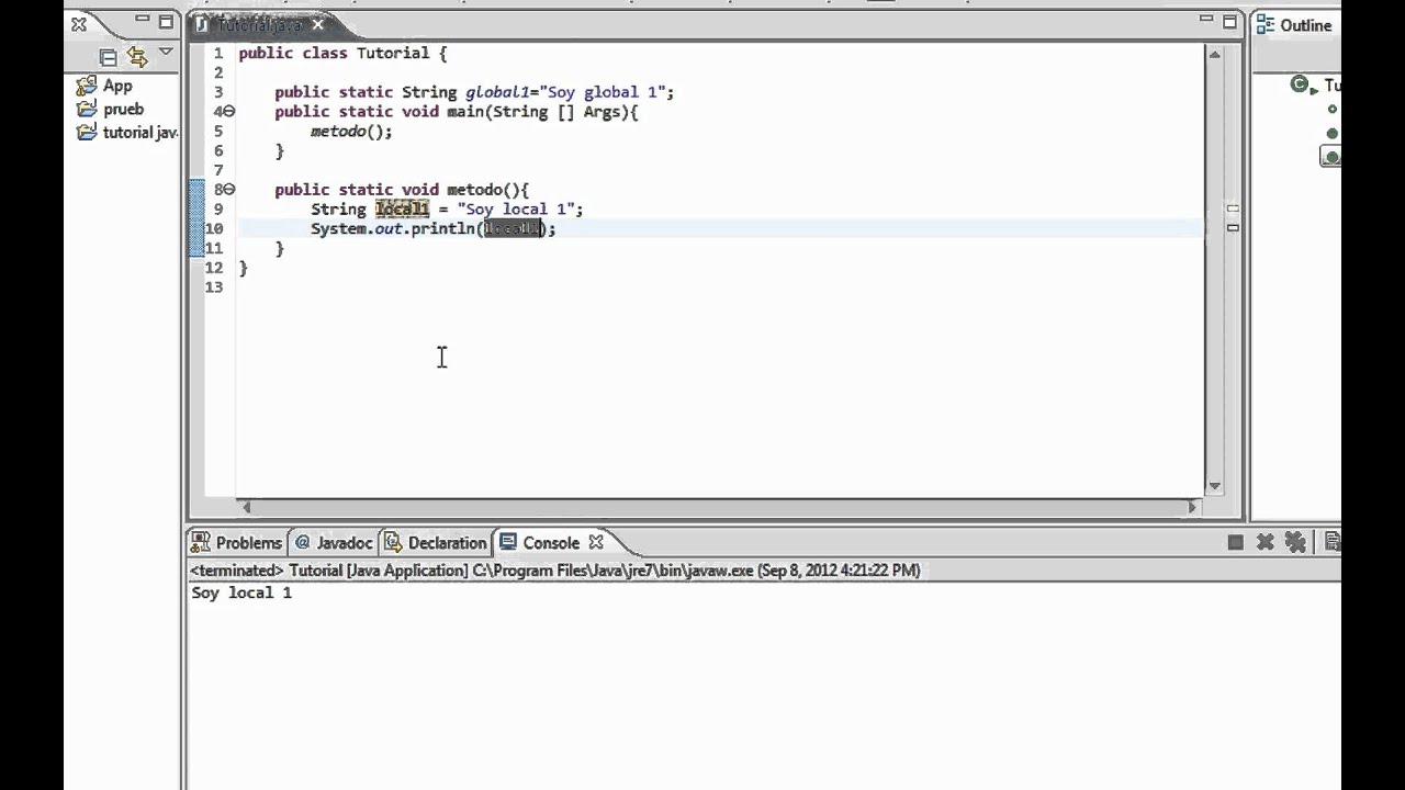 Tutorial Java 22 - Variables locales y globales