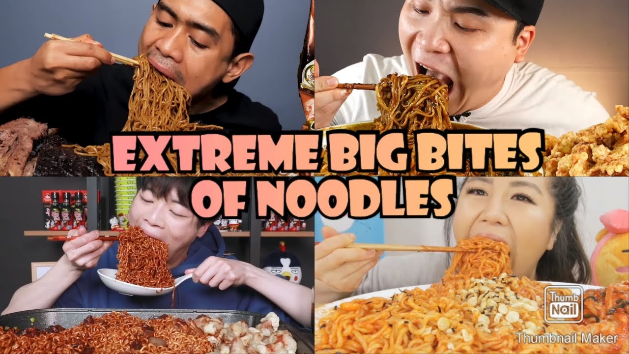 ASMR| EXTREMELY BIG BITES OF NOODLES |mukbang compilation