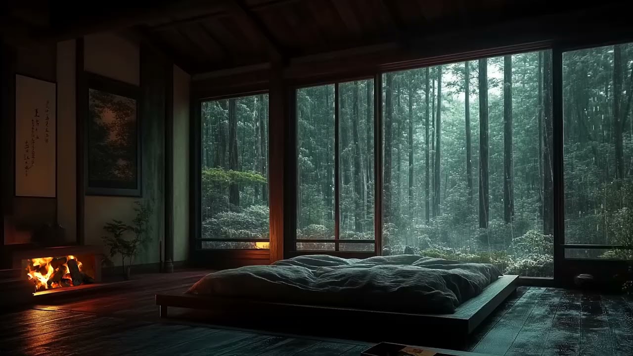 Forest Night Rain Sounds in Traditional Ryokan 🌧️ Cozy Window Desk & Garden View for Deep Sleep