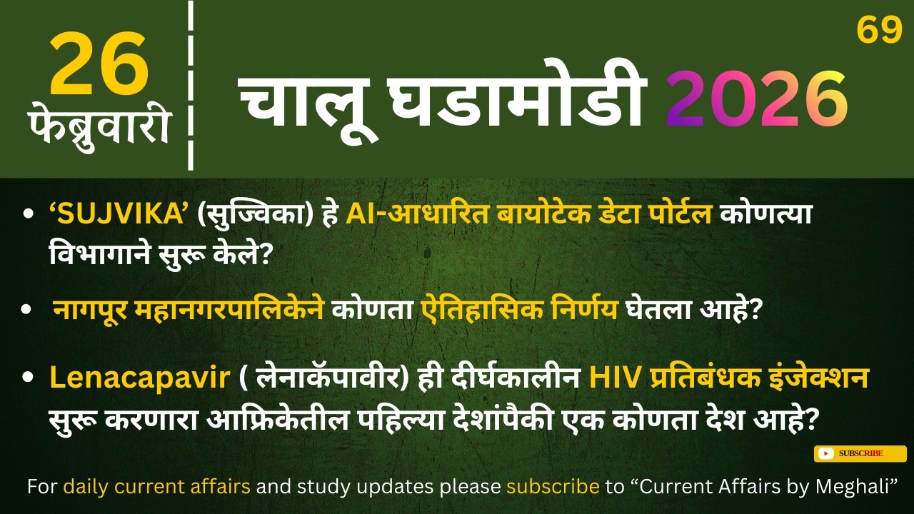 26 February 2026 | Daily Current Affairs |Today Current Affairs Marathi| for all Mpsc exams