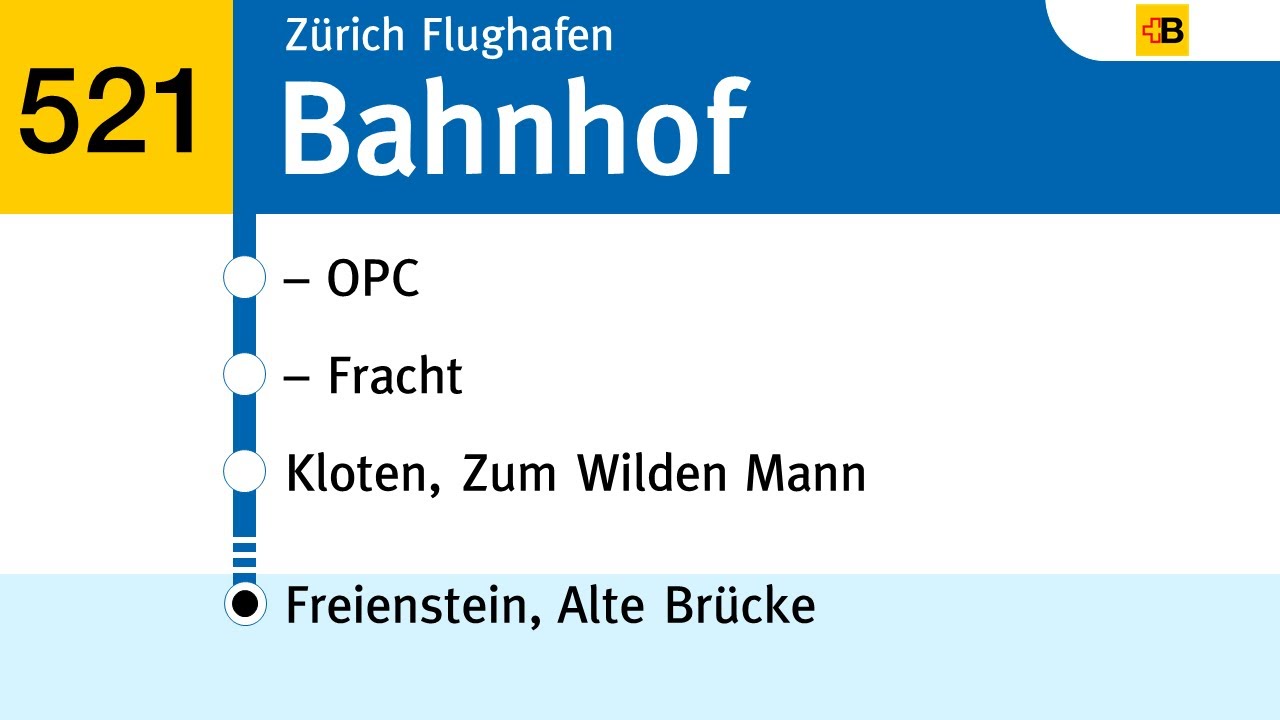 Postauto/ZVV Ansagen | 521 Zürich Flughafen - Freienstein | BoJa Ansagen