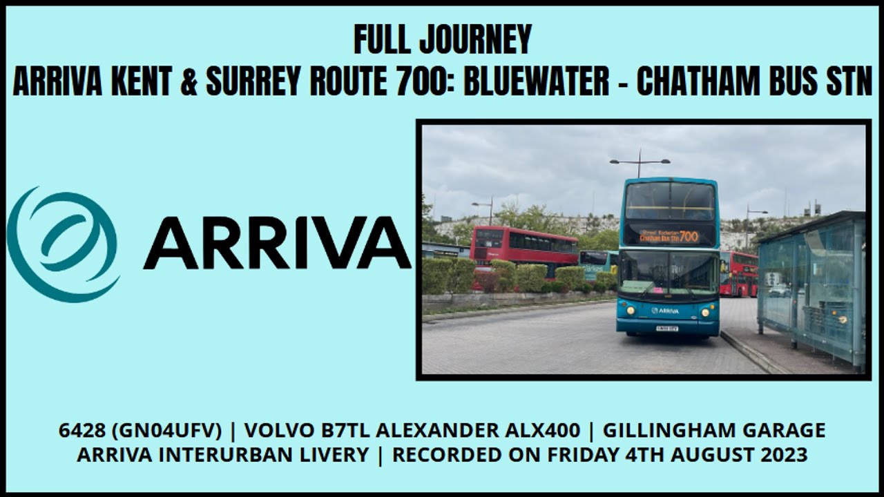 Full Journey | Arriva Kent & Surrey Route 700: Bluewater - Chatham Bus Station | 6428 (GN04UEV)