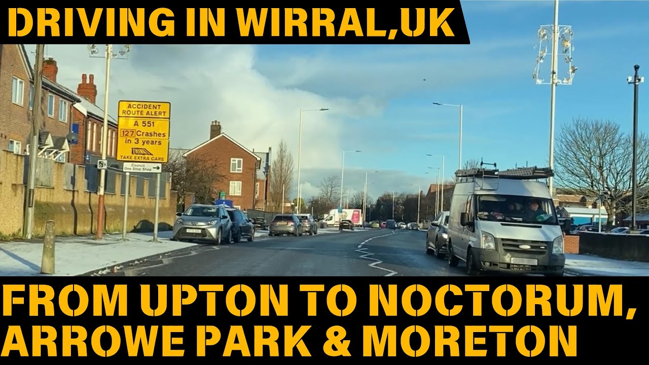 Driving in Wirral, U.K., after snowfall from Upton to Noctorum, Arrowe Park and Moreton