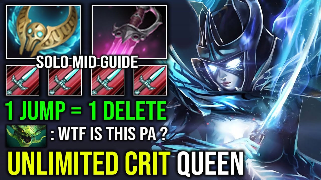 WTF Unlimited Crit Queen Khanda Revenant 1 Jump = 1 Delete Solo Mid Phantom Assassin Dota 2