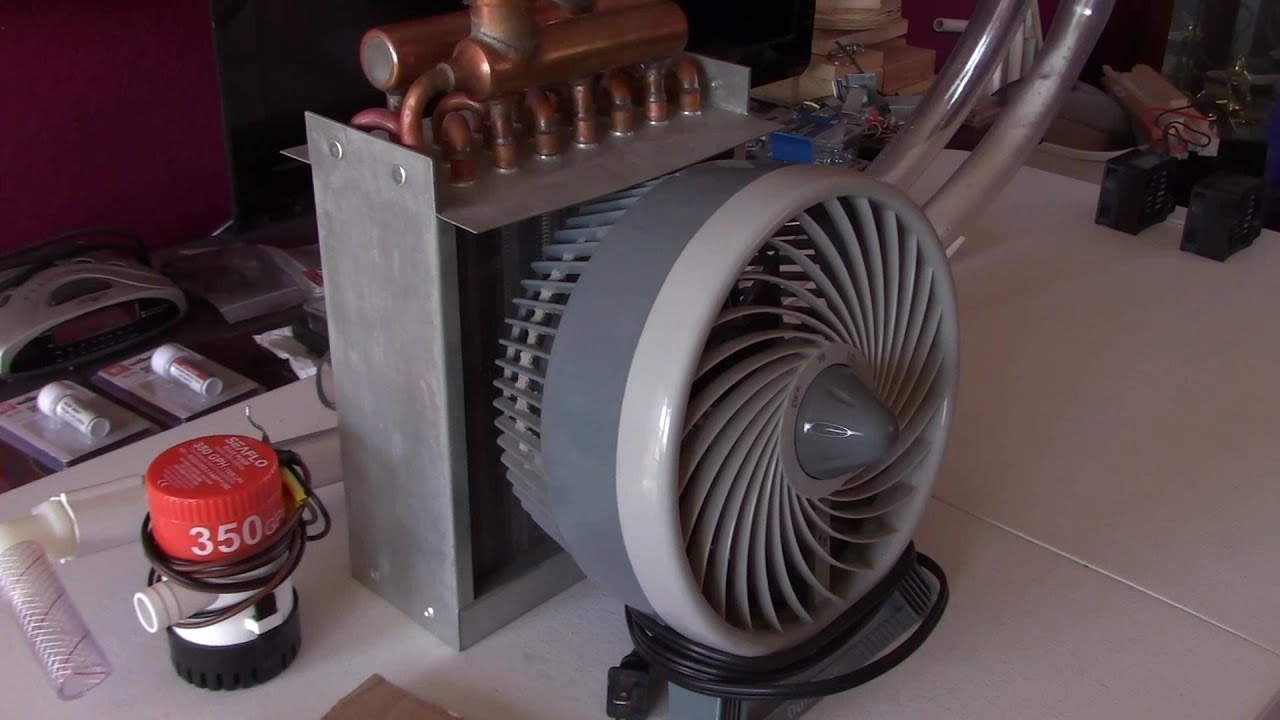 DIY Air Heater! Heat Air with Water! Heater core Heat Exchanger. (w/AC Fan) - high-temps! - Easy DIY