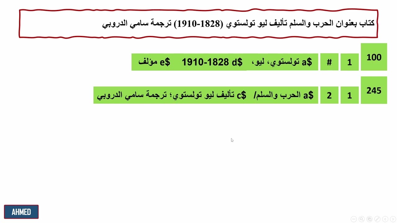 التاج 245 حقل بيانات العنوان في معيار مارك ٢٢ للبيانات الببليوغرافية