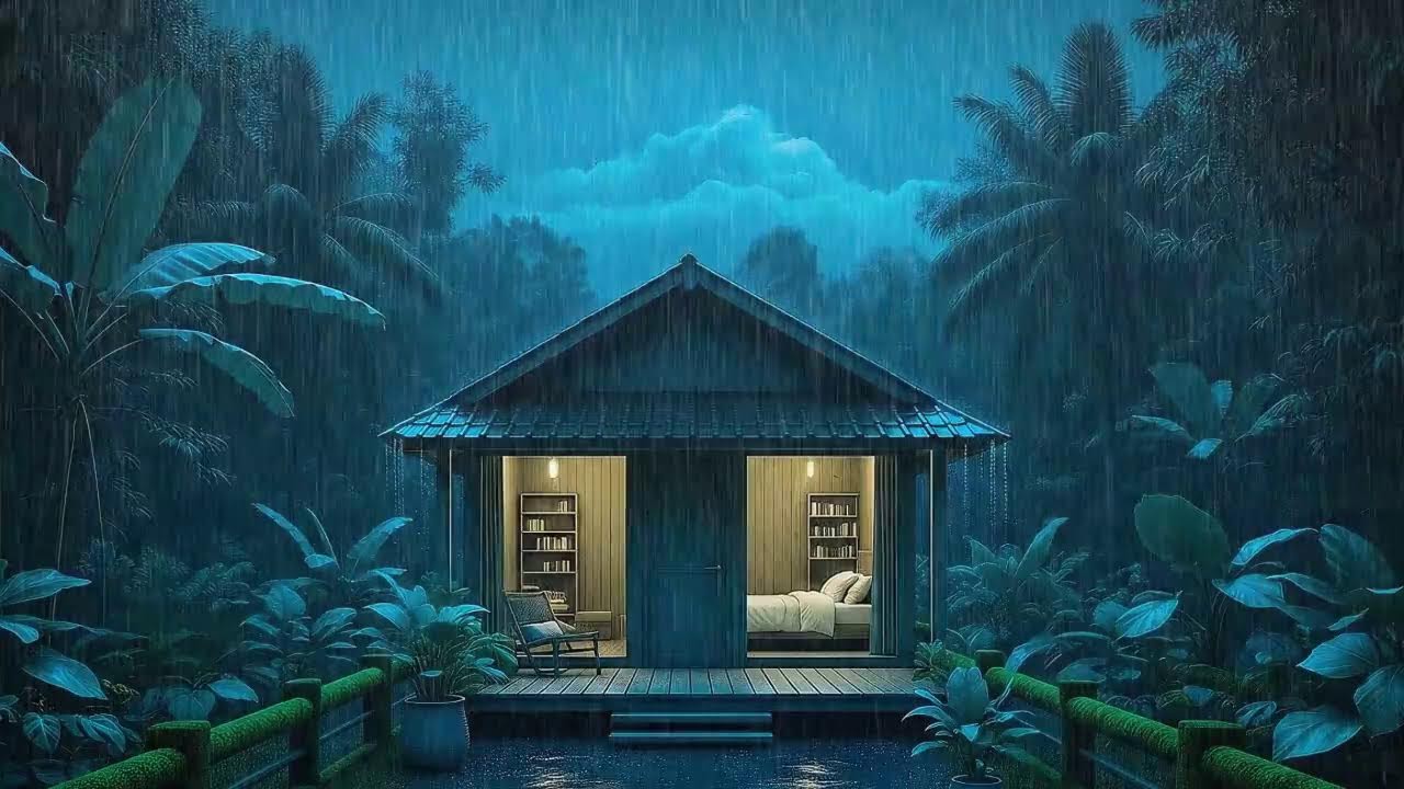 Soft Rain and Deep Storm Slow Thoughts to Sleep in a Hidden Jungle Cabin 🌧️