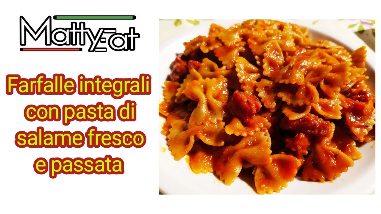 Farfalle integrali con pasta di salame e passata di pomodoro