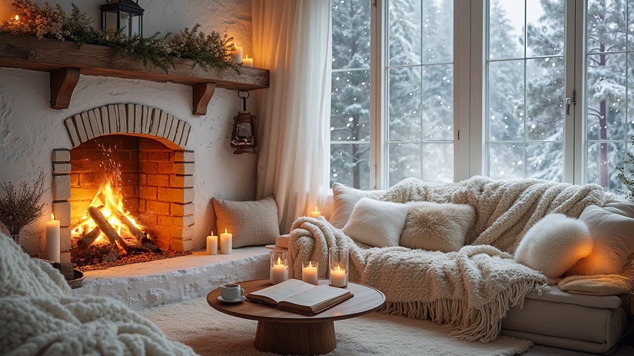 Winter Cabin Fireplace Ambience ❄️🔥 Snowfall Sounds for Sleep, Focus & Relaxation