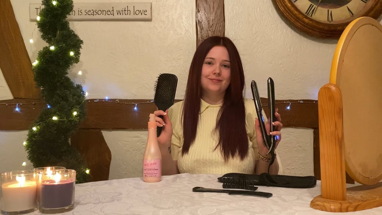 🔹 ASMR ~ Hair Straightening On Me ~ GHD’s ~ Brushing & Spray Sounds ~ Softly Speaking 🔹