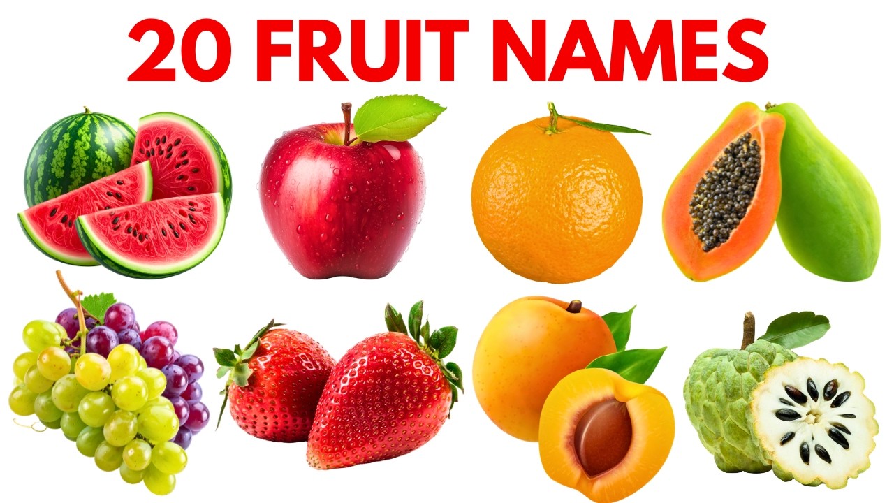20 Fruit Names in Hindi and English | Fruits Name for Kids | Nursery Learning