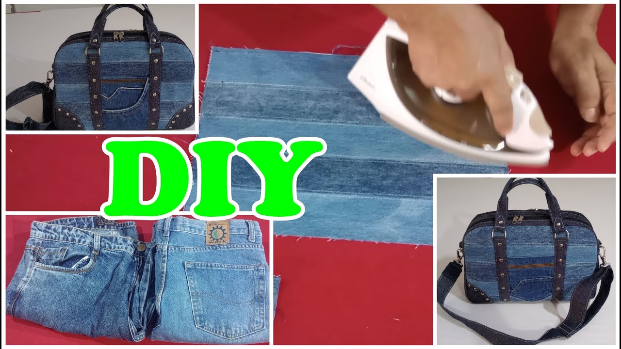 DIY com jeans velho transforme numa linda bolsa de 2 divis&otilde;es