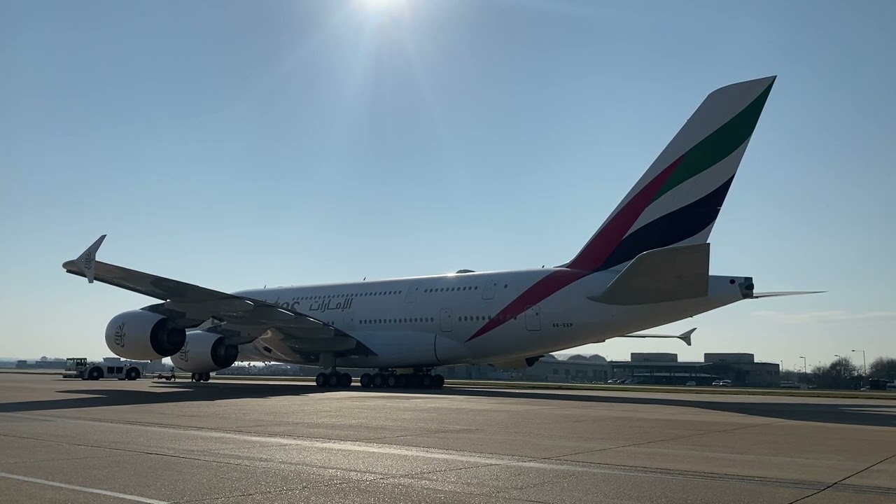 emirates a380 pushback and start up GP7000 start up
