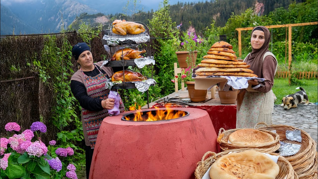 🍳🏡 Деревенская Жизнь В Азербайджане | Выпечка Хлеба В Тандырe И Приготовление Курицы В Глиняной Печи