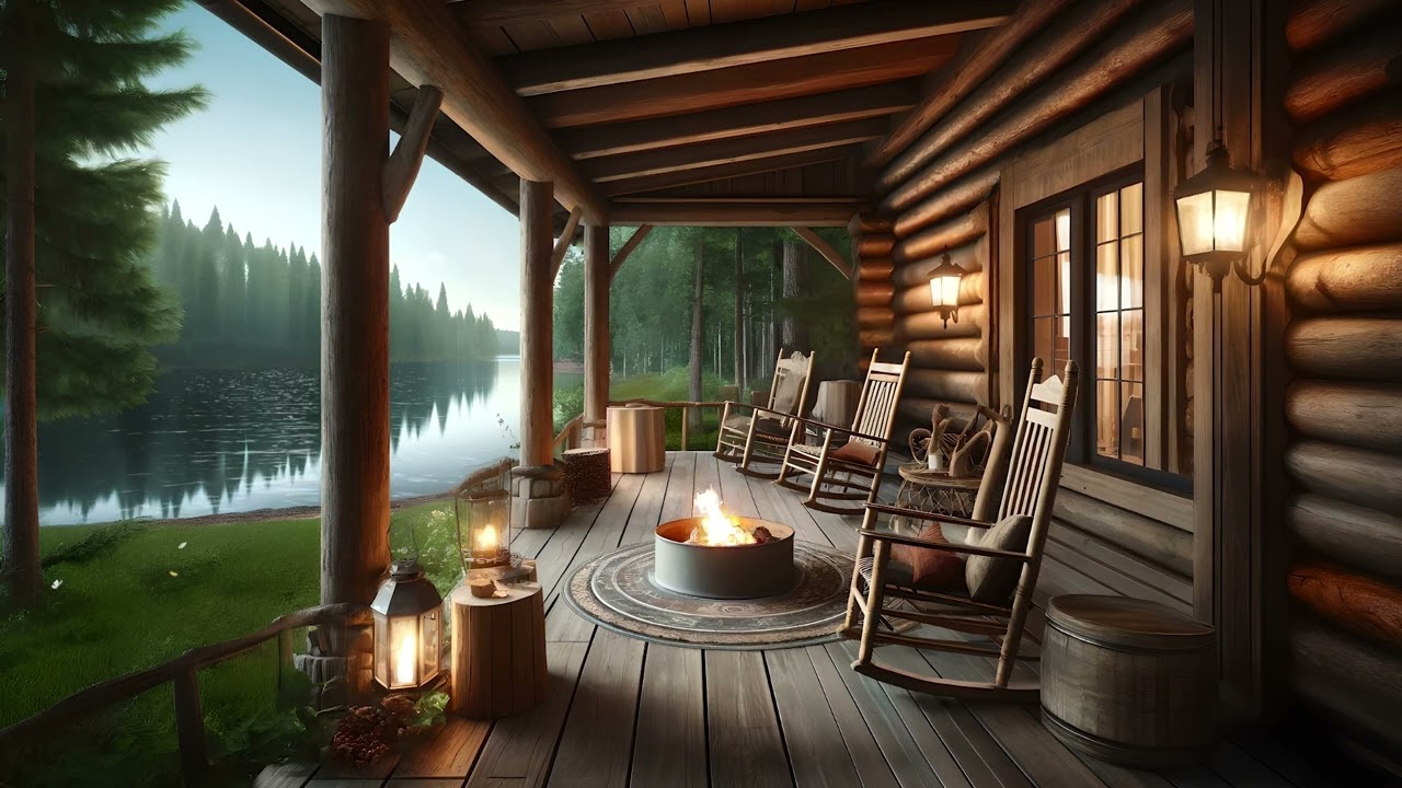 Cozy Lakeside Morning Ambience | Soothing Lake Waves, Birdsong and Crackling Campfire