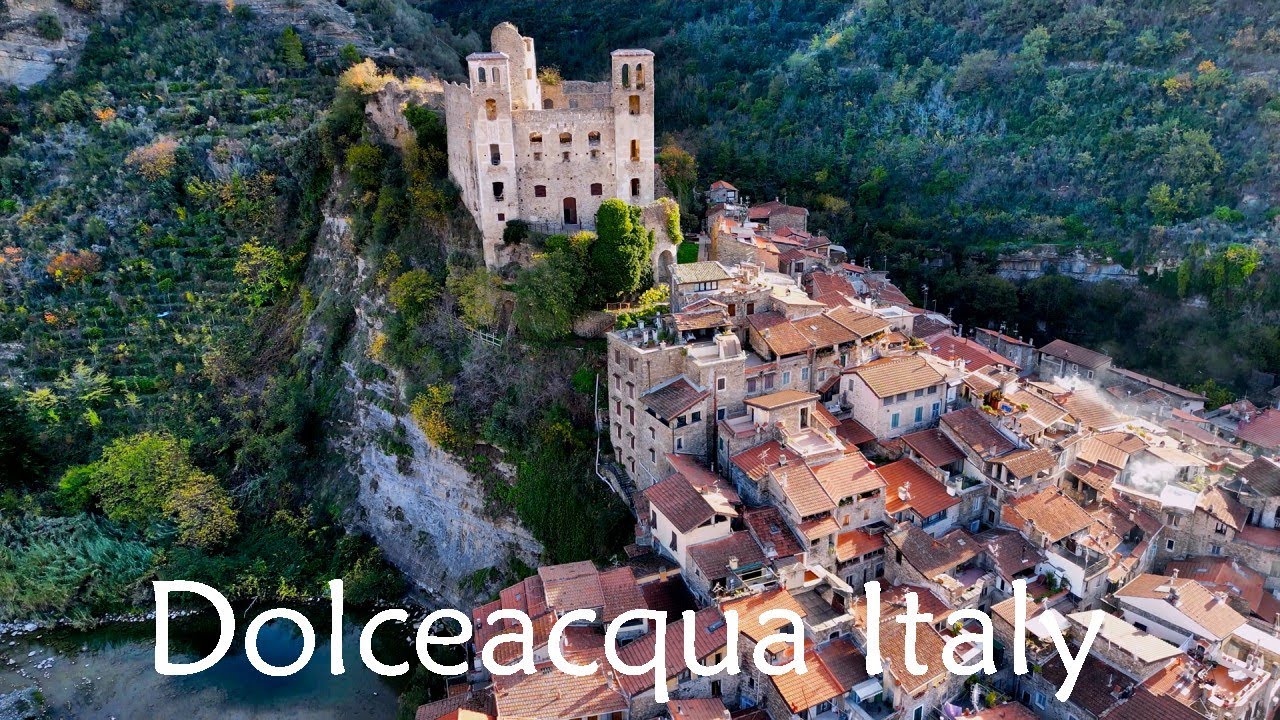 Italy 4K Medieval Castle of Dolceacqua Town - Fly Nature Relaxing Music Forest Mountain Hiking Over