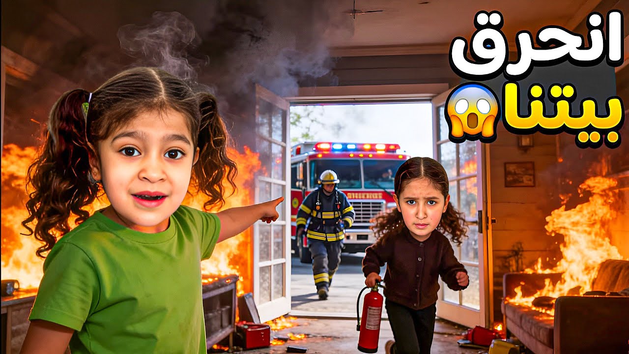 انحرق بيتنا🔥فداء ويافا وحدهم بلبيت😱وعلق الباب🚪كثير خافوا أجت الاطفائية🧯شوفوا ايش صار معنا بلأخر 