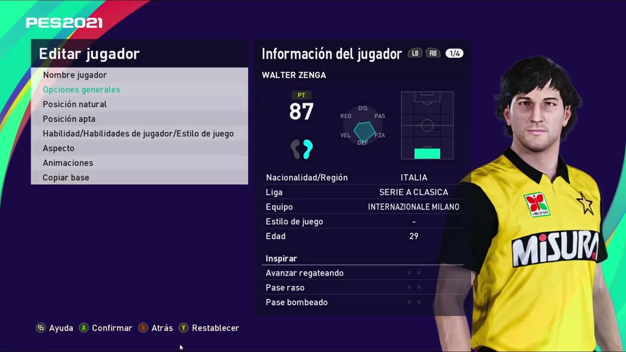 Walter Zenga - PES Clasico (Face, Body& Stats)
