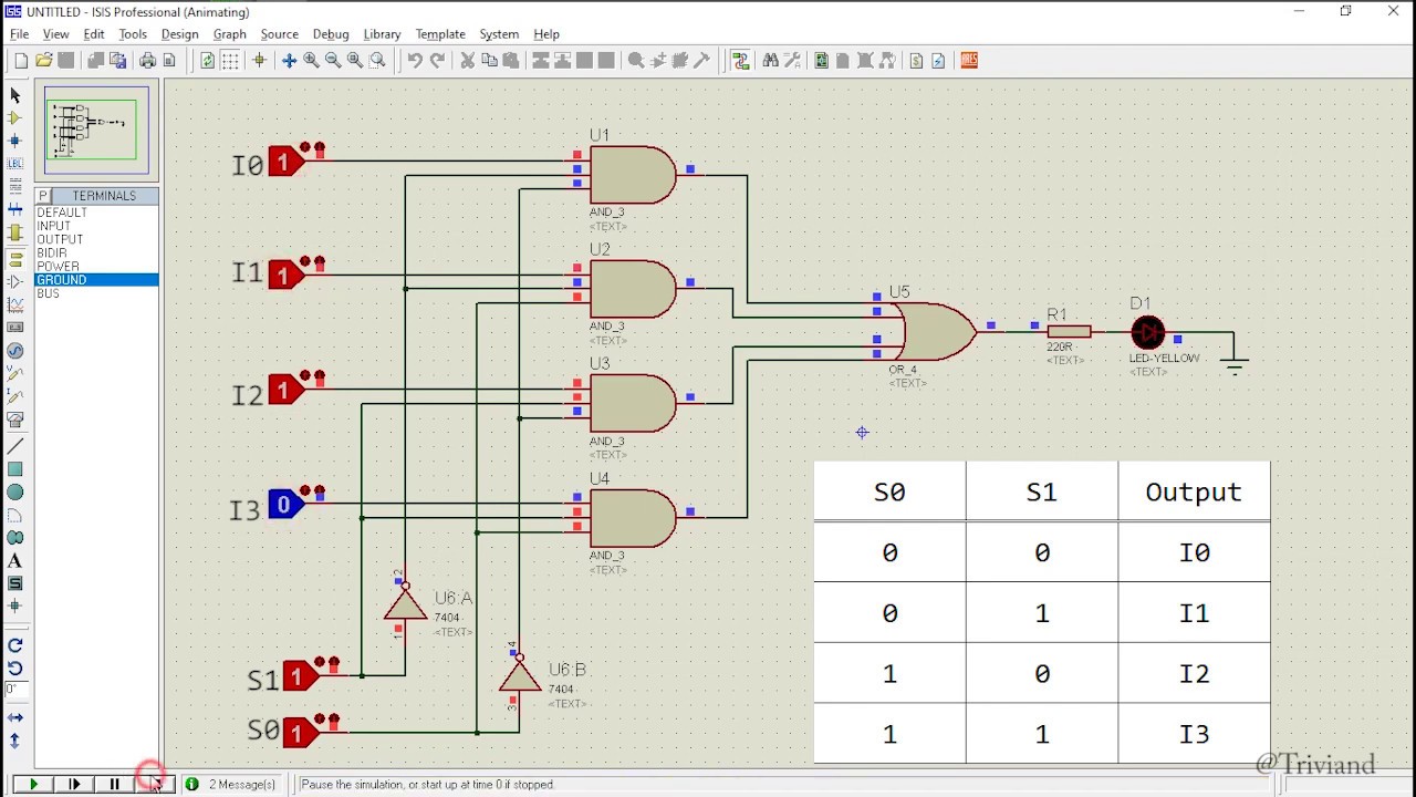 PROTEUS TUTORIAL  -   Cara membuat rangkaian Multiplexer 4x1 dengan proteus