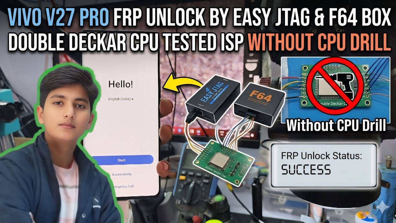 Double Decker CPU ✅ || Vivo V27 Pro Android 15 Frp Unlock By Easy Jtag & F64 Box Via isp Pinnout 
