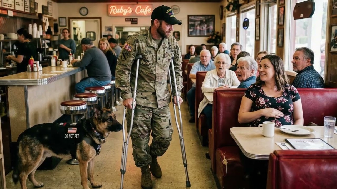 “Can I Sit Here?” Disabled Navy Veteran Asked a Pregnant Woman — Then His K9 Froze the Entire Diner