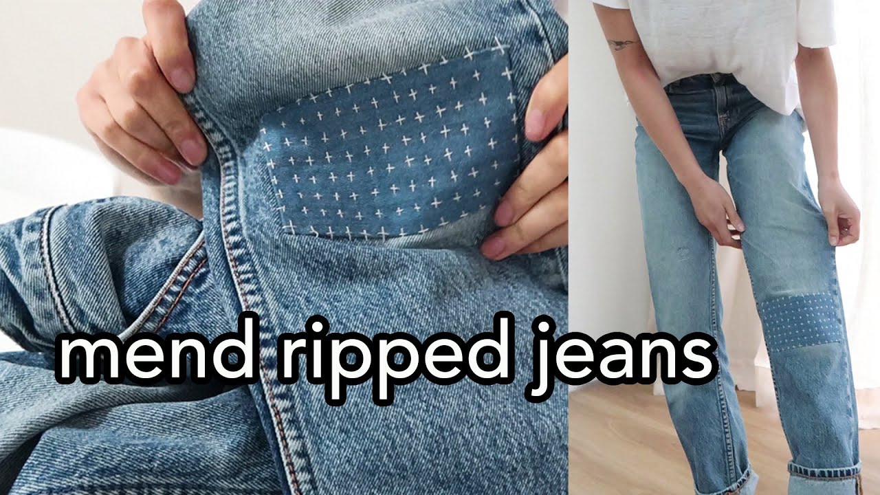 How to Mend Jeans With a PATCH by Hand 👖 Sashiko Visible Mending, no machine necessary!