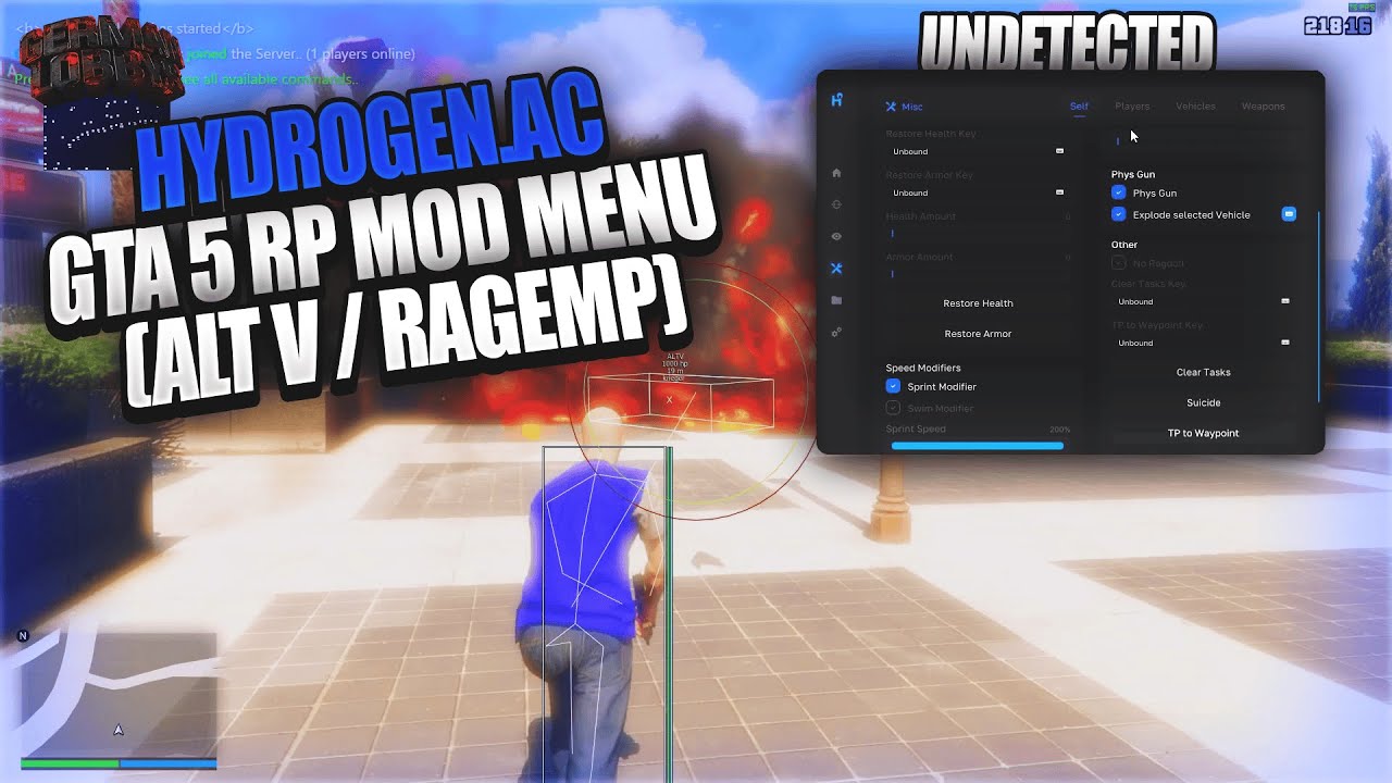 Hydrogen Mod Menu for GTA 5 RP (AltV/RageMP) [Undetected]