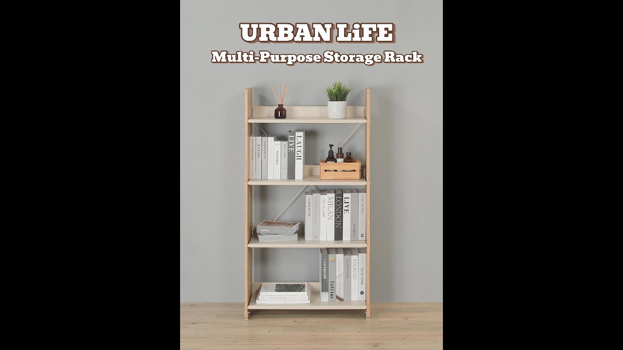 悠本生活 收納架組裝說明(日式木紋收納架四層) URBAN LiFE Multi-Purpose Storage Rack