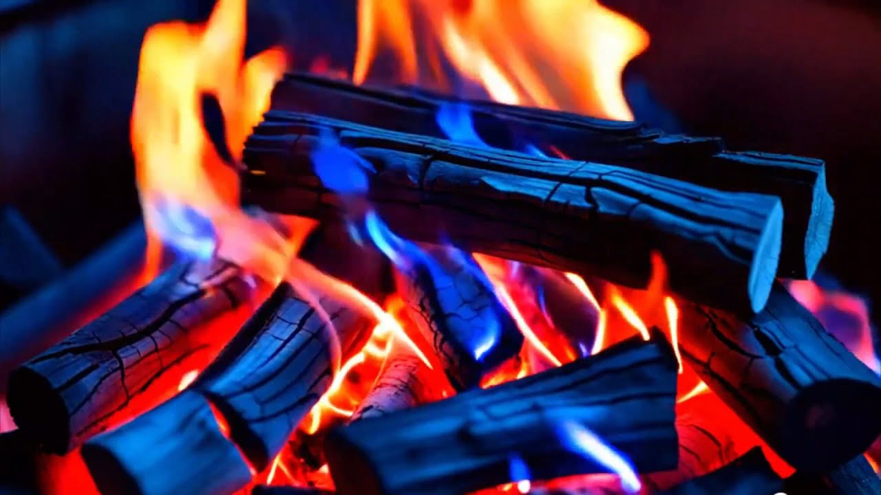 🔥Unwind Gently by Watching Blue Fireplace Flames Dance with Soft Burning Wood.