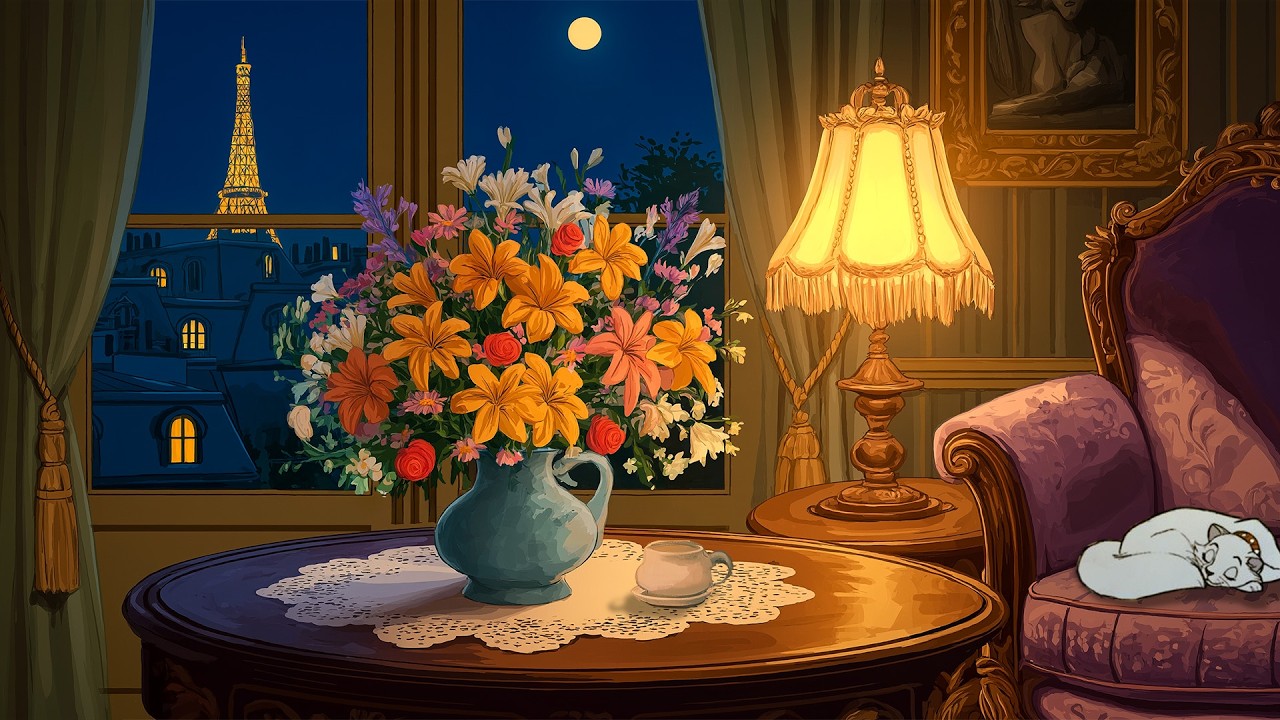 a cozy night in 1940s Paris | soft oldies playing in another room
