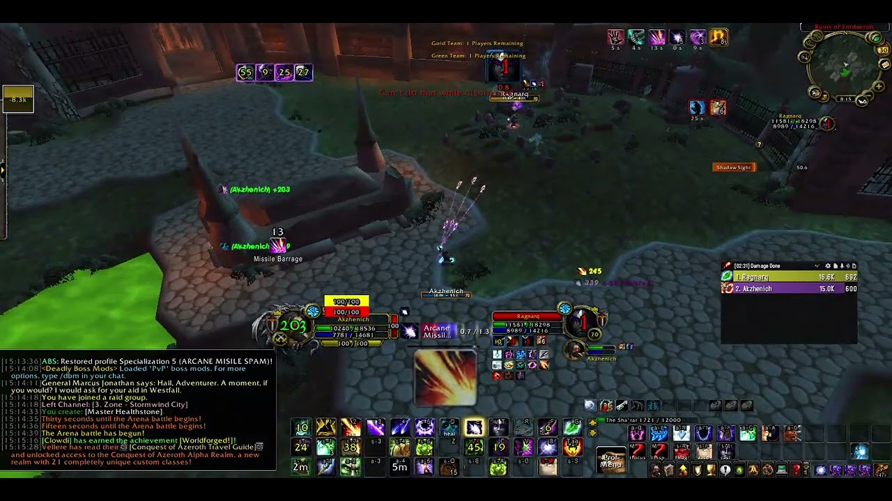 Ascension Wow arena 1v1 Akzhe Missile spam vs Ragnarq Seething flames