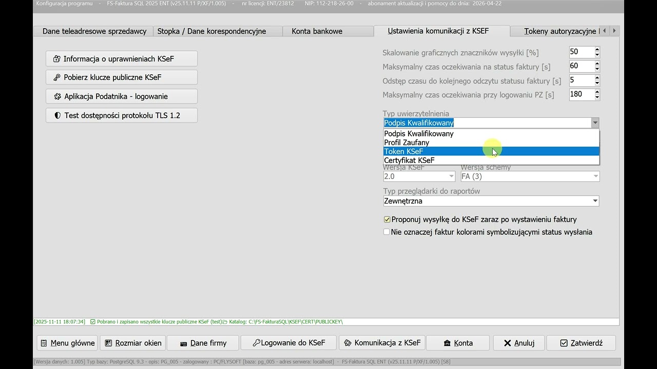 KSeF 2.0 - FS-Faktura SQL - Metody uwierzytelnienia w KSeF