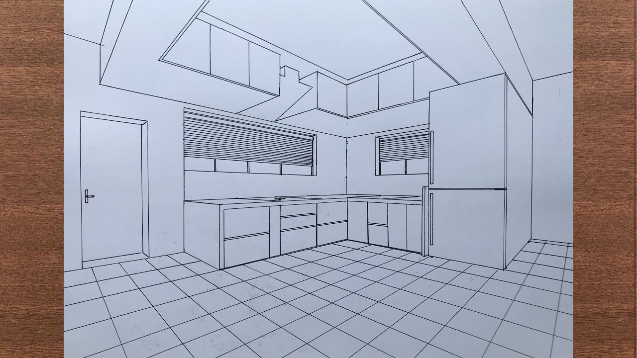 How to Draw a Kitchen in 2-Point Perspective
