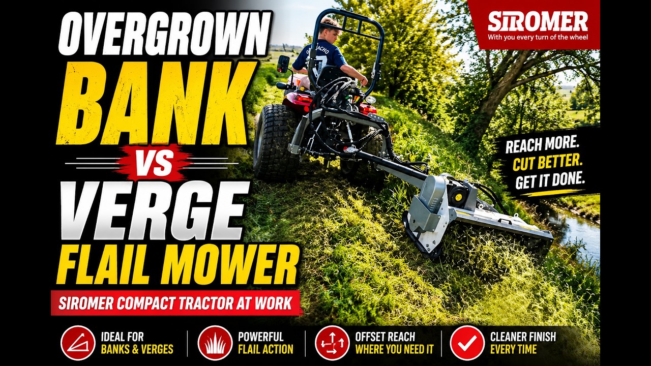 Verge Flail Mower vs Overgrown Bank | Siromer Compact Tractor in Action