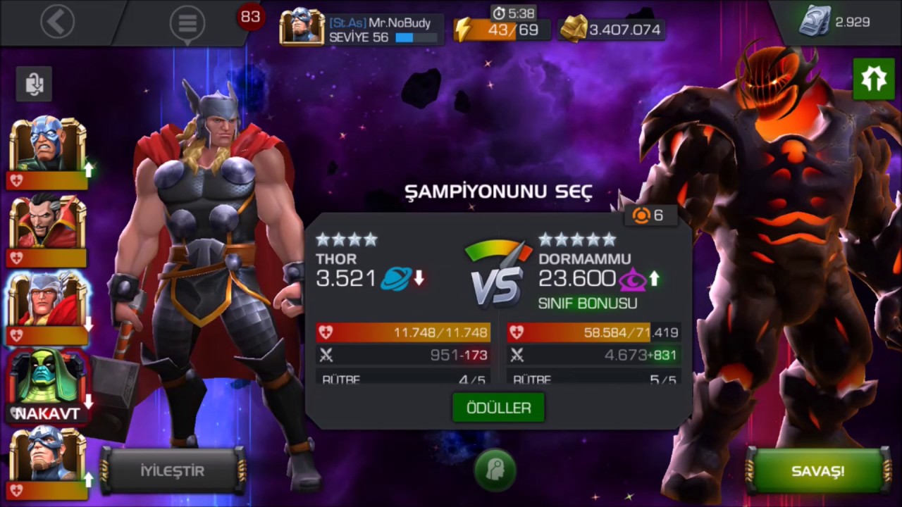 marvel şampiyonlar turnuvası dormammu vs thor