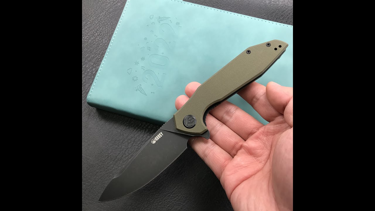 KUBEY KU117E Nova Liner Lock Flipper Folding Pocket Knife Green G10 Handle Black Stonewashed D2
