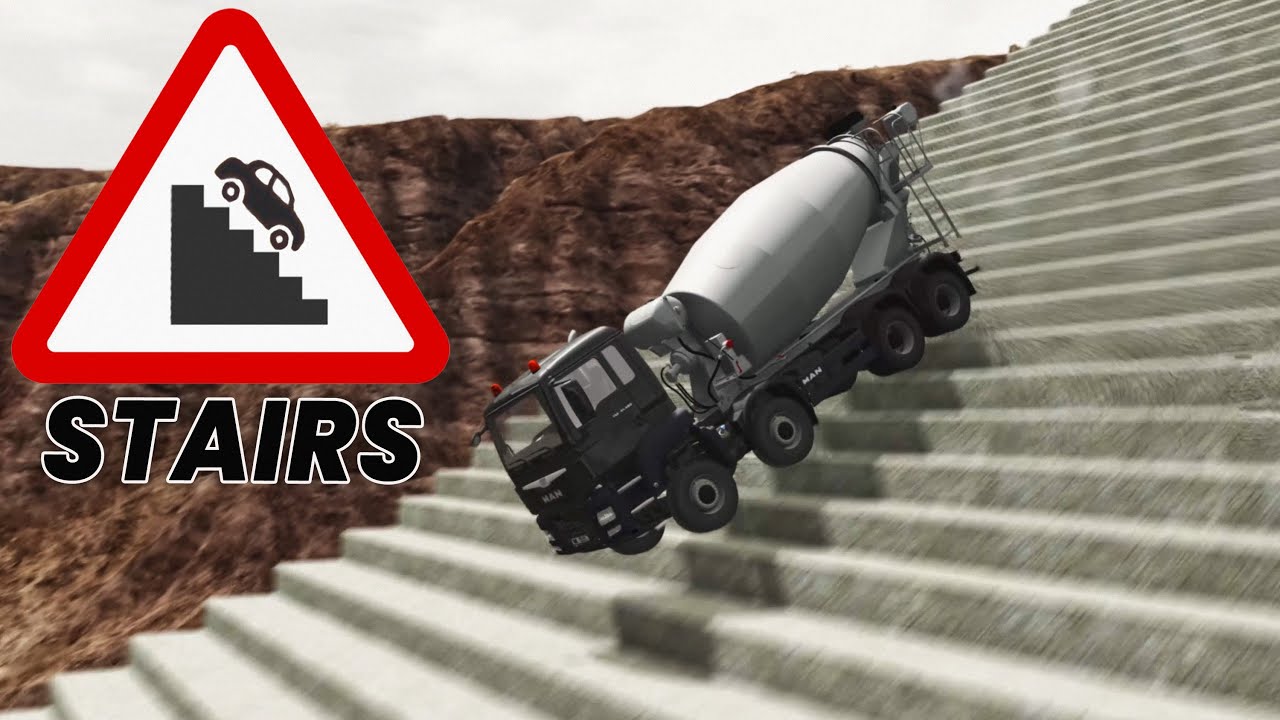BeamNG Drive - Cars vs Stairs #2 (Small To Big Stairs)