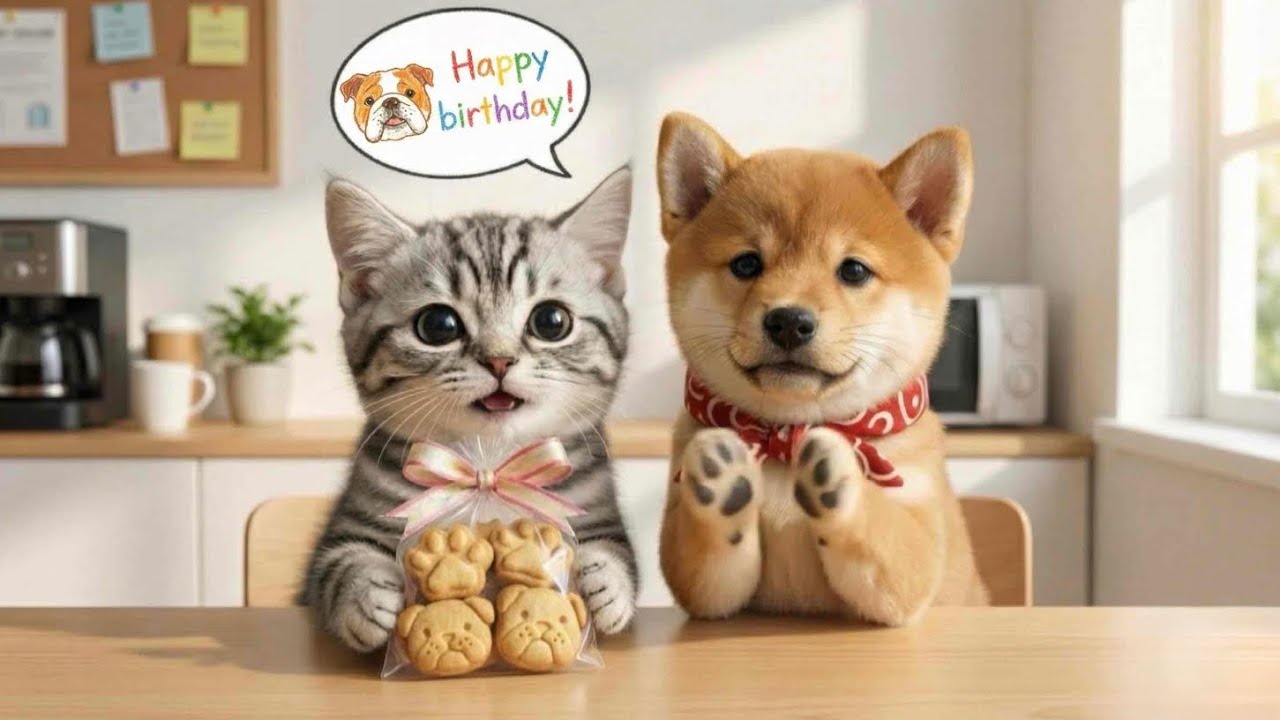 まめとまるが作った“誕生日クッキー”。ブルドッグ店長へ｜Mame and Maru baking cookies