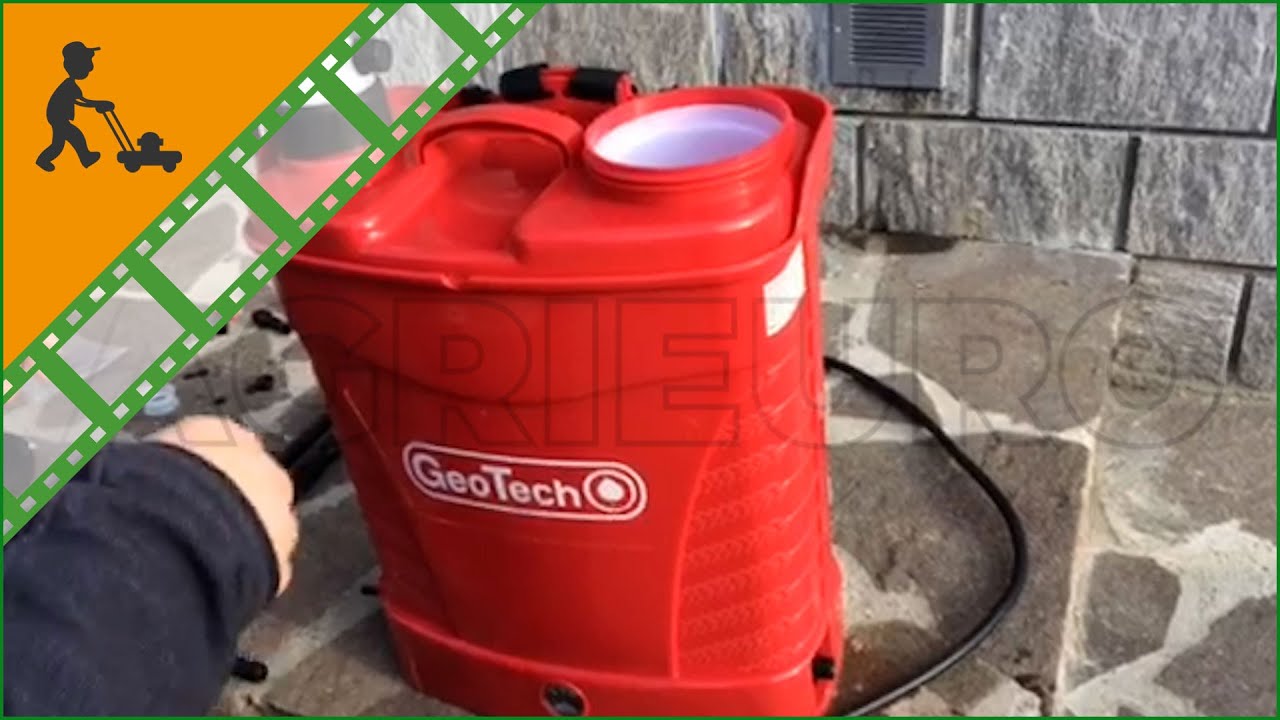 Pompa irroratrice spalleggiata a batteria GeoTech KF-18C-2: montaggio completo e funzionamento