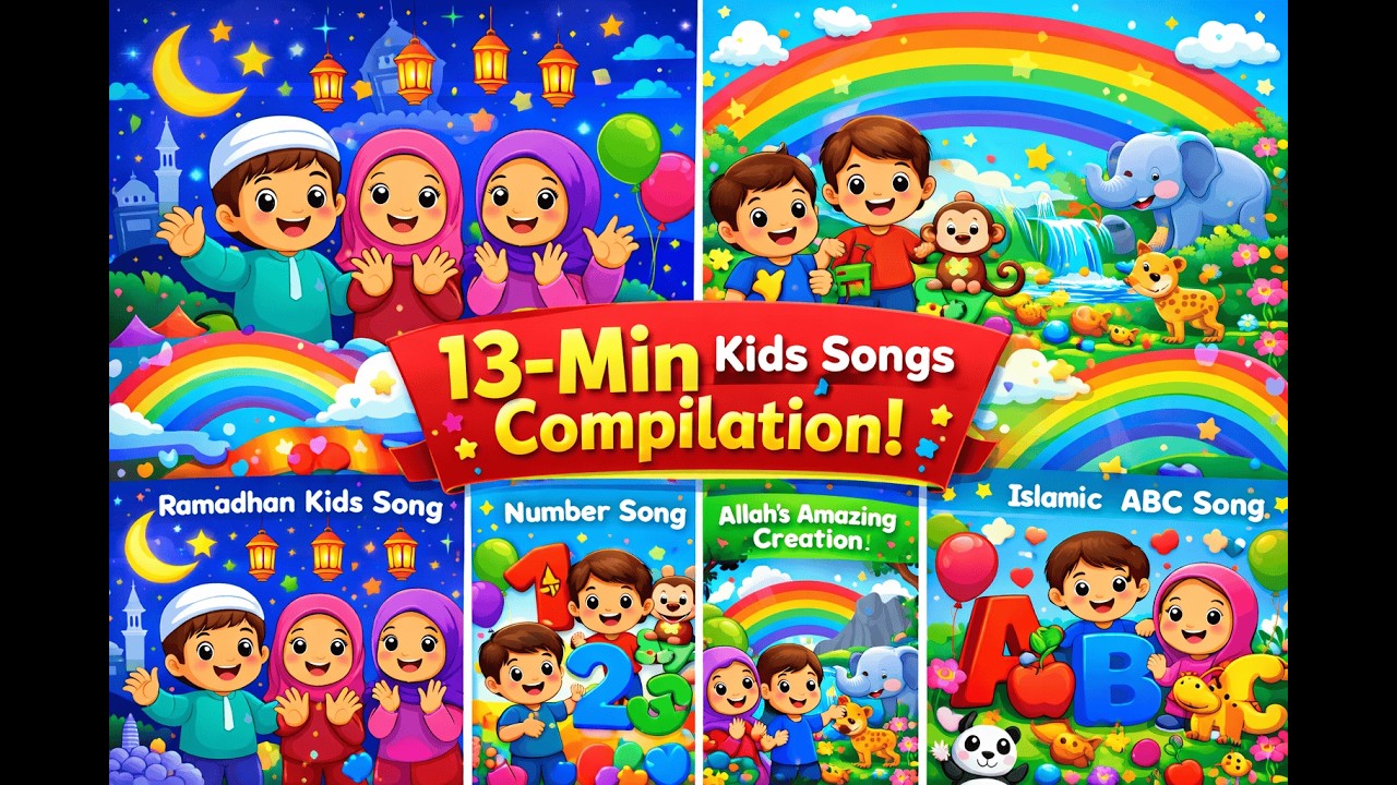13-Minute Muslim Kids Songs Compilation | Ramadhan, Numbers, Shapes, Colors and More