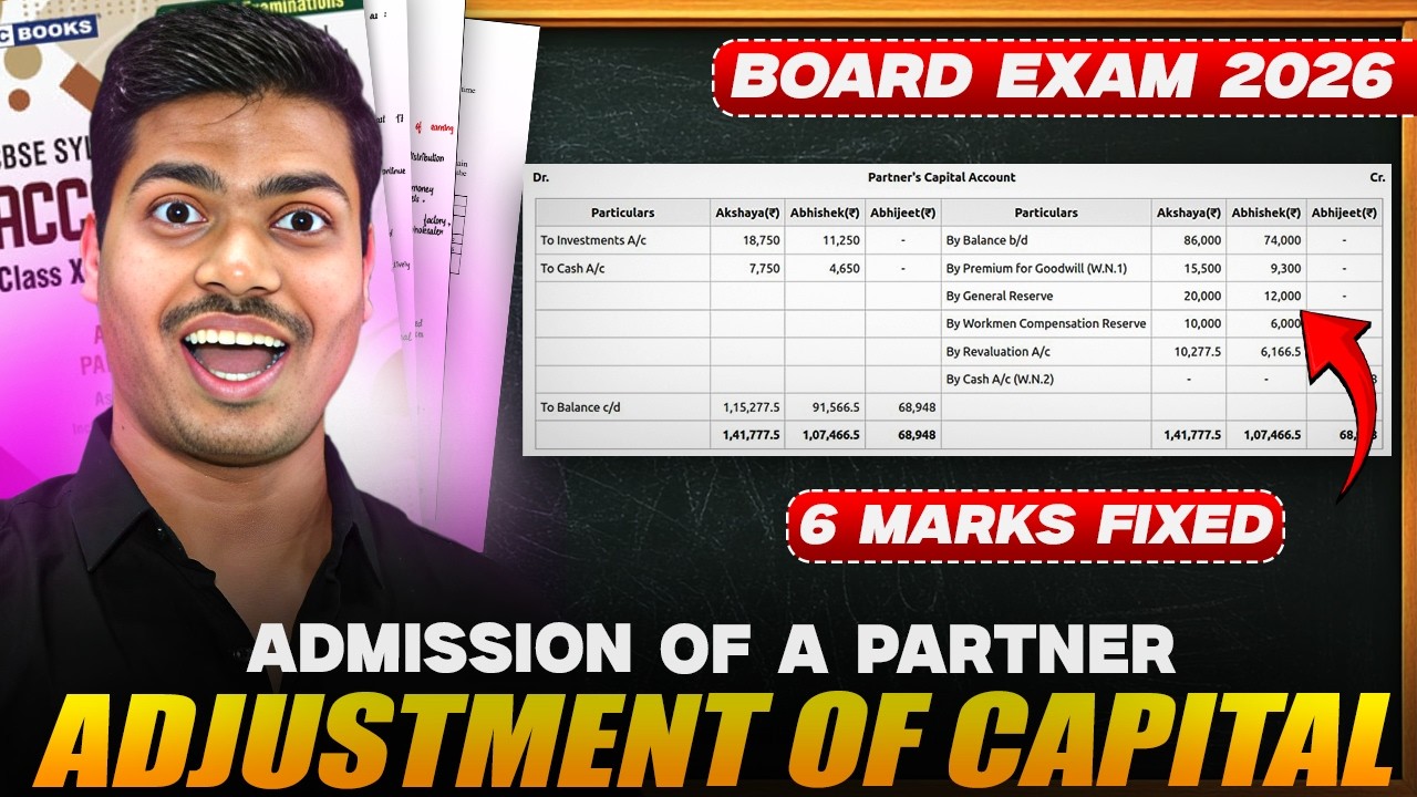 Admission of a Partner | Adjustment of Capital | Concept & Questions | 6 Marks Fixed in Boards 2026