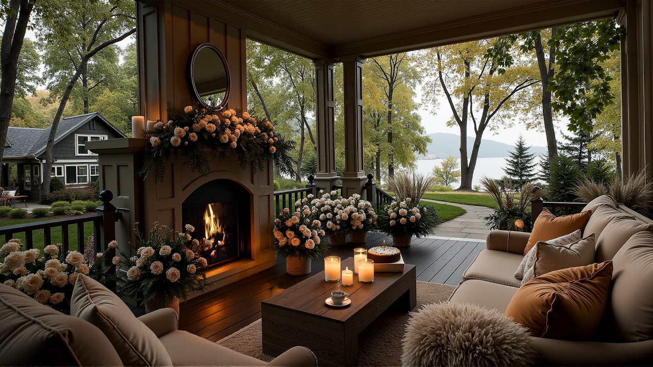 Peaceful Spring Morning Rustic Terrace 🏡 Soft Piano Music & Fireplace Sounds to Calm Your Mind