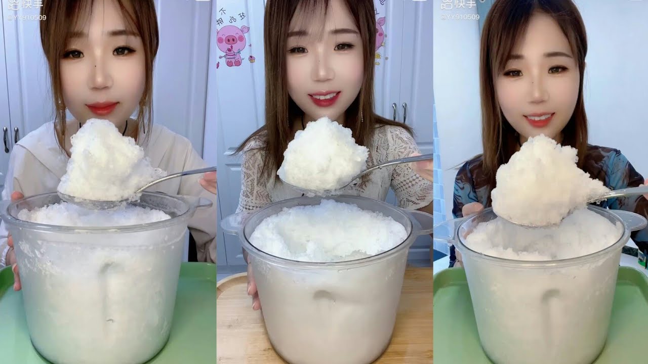 ASMR WHITE ICE BLEND BY YY #asmr #asmreating #kwai #crunchyasmr #ice #iceeating #whiteice #blender