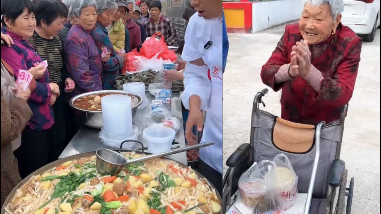 👍Cooking 300 pounds 👏of braised chicken legs with potatoes💓 for rural elders🙏