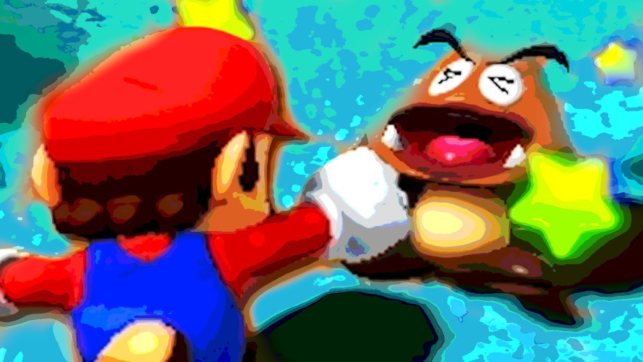 mario punches a goomba and makes them cry