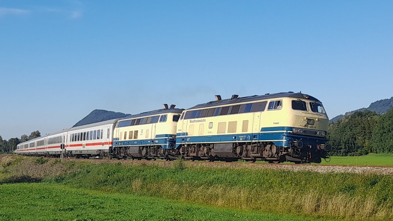 BR 218 460 (Conny) + BR 218 446 (Meike) am IC 2013 bei Bleichach im Allg&auml;u