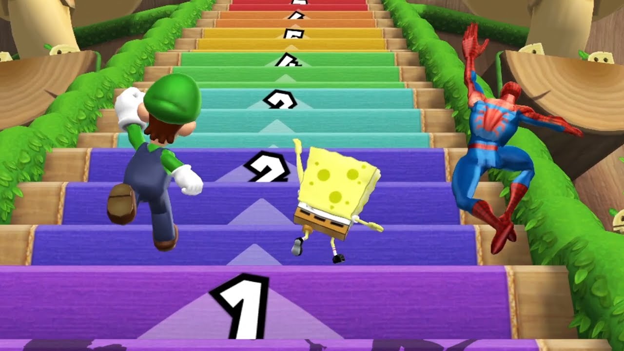 Mario Party 9 Minigames - Mario Vs Spider Man Vs Spongebob Vs Luigi (Master Difficulty)